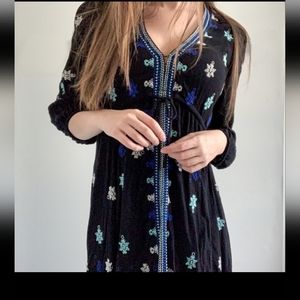 Free People Black Blue Embroidered Star Gazer Dress S P
